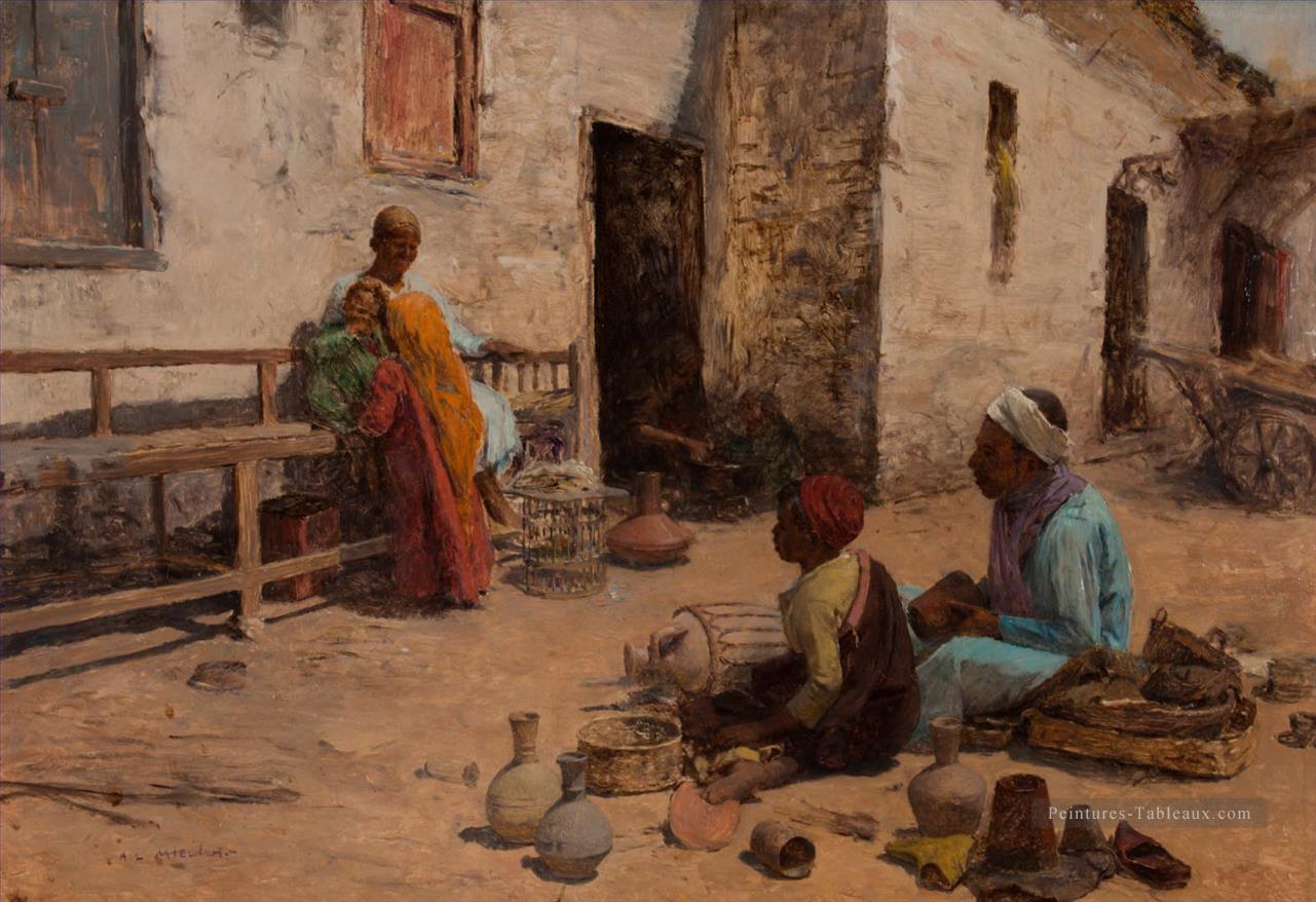 Cairo Street Scene Alphons Leopold Mielich scènes orientalistes Peintures à l'huile